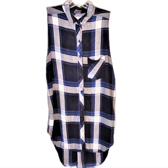 Rails Jordyn Tunic Sleeveless Flannel Plaid Button Front Blue Top Size L - Picture 8 of 8